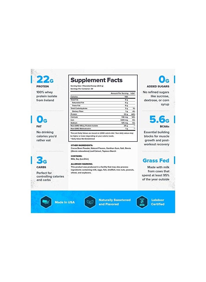 Legion Athletics - Whey+ Protein Powder Grass Fed Whey Isolate Naturally Sweetened And Flavored No Added Sugars 22 Grams Per Serving 2268 G/80 Oz/5.00 Lbs - 79 Servings - Dutch Chocolate - Image 1