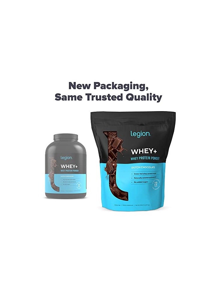 Legion Athletics - Whey+ Protein Powder Grass Fed Whey Isolate Naturally Sweetened And Flavored No Added Sugars 22 Grams Per Serving 2268 G/80 Oz/5.00 Lbs - 79 Servings - Dutch Chocolate - Image 1