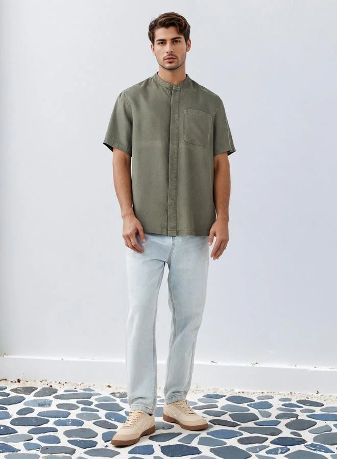 Lee Cooper Lee Cooper Regular Fit Mandarin Collar Tencel Shirt