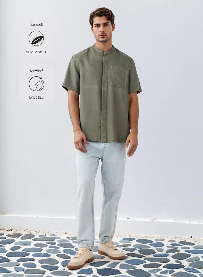 Lee Cooper Lee Cooper Regular Fit Mandarin Collar Tencel Shirt