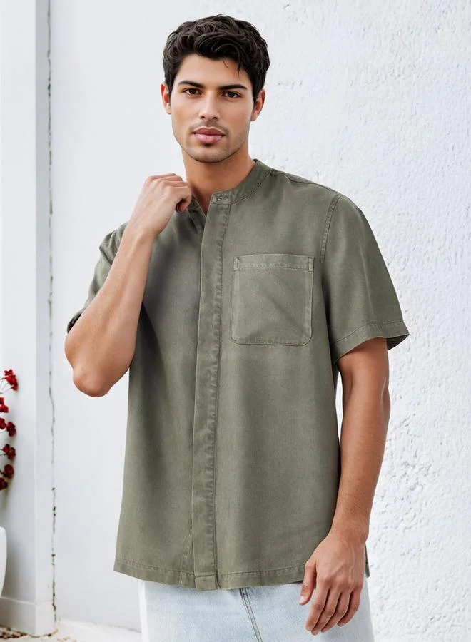 Lee Cooper Lee Cooper Regular Fit Mandarin Collar Tencel Shirt