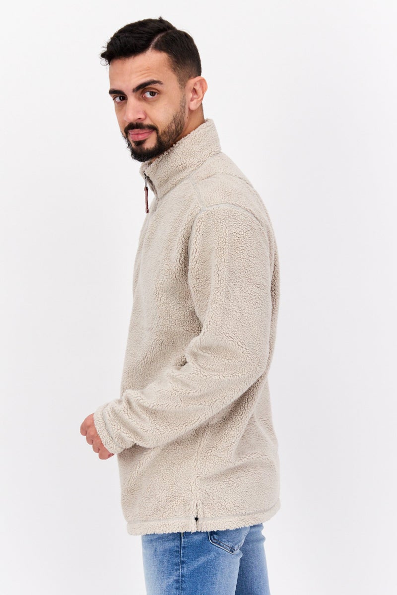 TRUE GRIT Men Sherpa Half Zip Sweater, Sandstone - Image 2