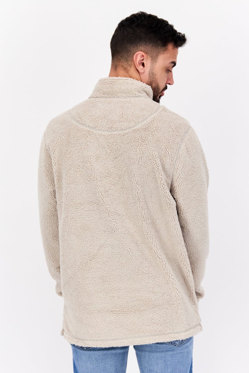 TRUE GRIT Men Sherpa Half Zip Sweater, Sandstone - Image 3