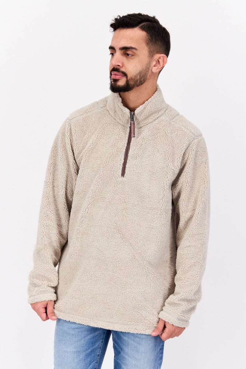 TRUE GRIT Men Sherpa Half Zip Sweater, Sandstone - Image 1