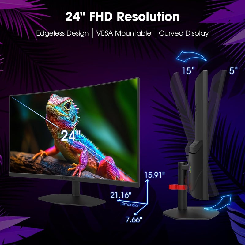 Sceptre جديد! شاشة ألعاب من سبيكتر مقاس 24 بوصة منحنية 1 مللي ثانية 100 هرتز 1500R DisplayPort HDMI X2 رعاية العين 100% sRGB مكبرات صوت مدمجة، أسود آلي 2026 (سلسلة C248W-FW100T) - Image 3