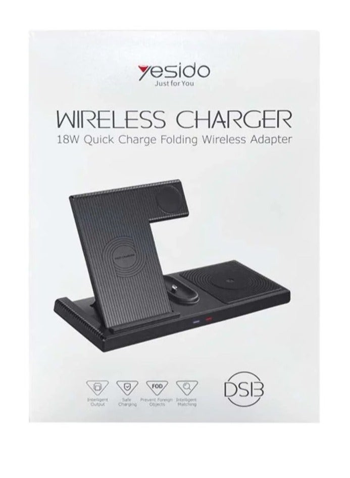 Yesido 4in1 Foldable Dual Phone Wireless Charger With Stand For Apple AirPods IW - Image 3