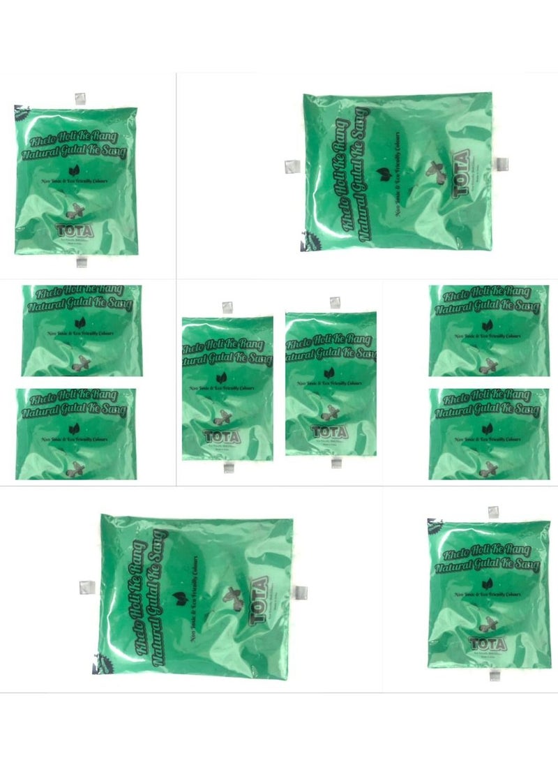 TOTA Pack of 10 Tota Holi colour and Gulal green colour for Holi party 80 g each  - Image 1
