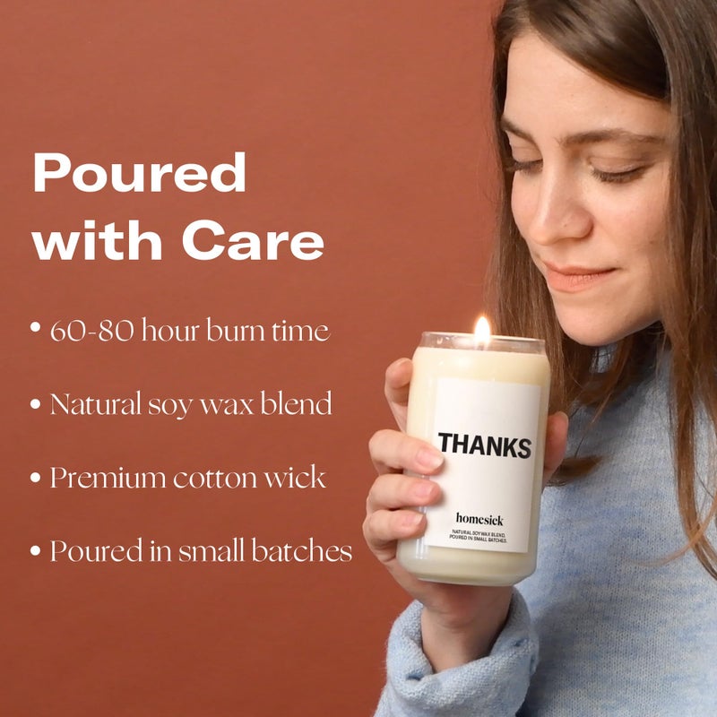 Homesick Scented Candles for Home (Thanks) - 13.75 oz Long-Lasting Soy Wax Blend Jar Candle Gifts for Women for All Occasions, 60-80 Hours Burn Time - Notes of Cucumber, Lemon & Patchouli - Image 4