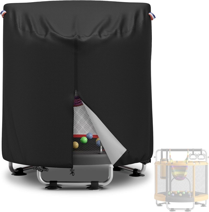 STARTWO Kids Trampoline Cover, Heavy-Duty 600D outdoor waterproof trampoline cover with body pole, Suitable for 55-60 inch round children's trampoline, UV-Resistant and Windproof, Black - Image 1