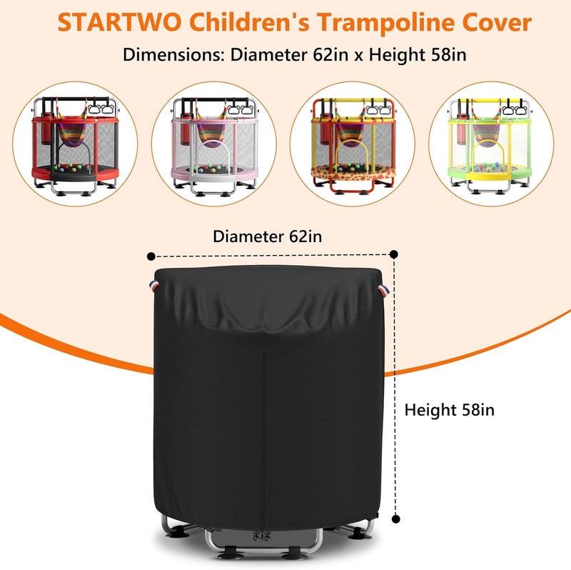 STARTWO Kids Trampoline Cover, Heavy-Duty 600D outdoor waterproof trampoline cover with body pole, Suitable for 55-60 inch round children's trampoline, UV-Resistant and Windproof, Black - Image 2