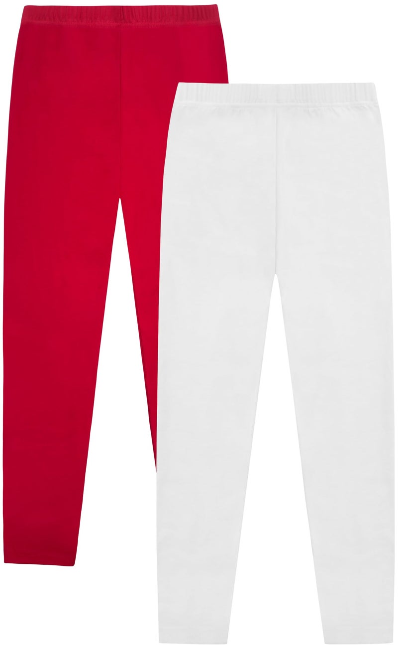 VOGRYE 2 Pack Girls Leggings Thick Cotton Leggings for Kids Full Length Pants Stretchy White,red - Image 1