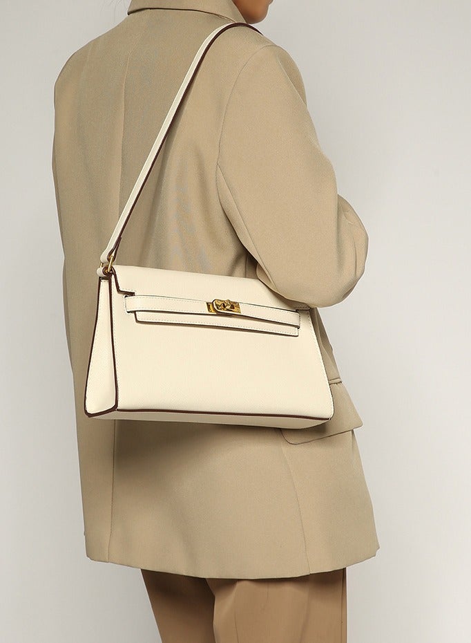 Loquat Ladies' Stylish Square Handbag Single Shoulder Crossbody Bag Cream White  - Image 3