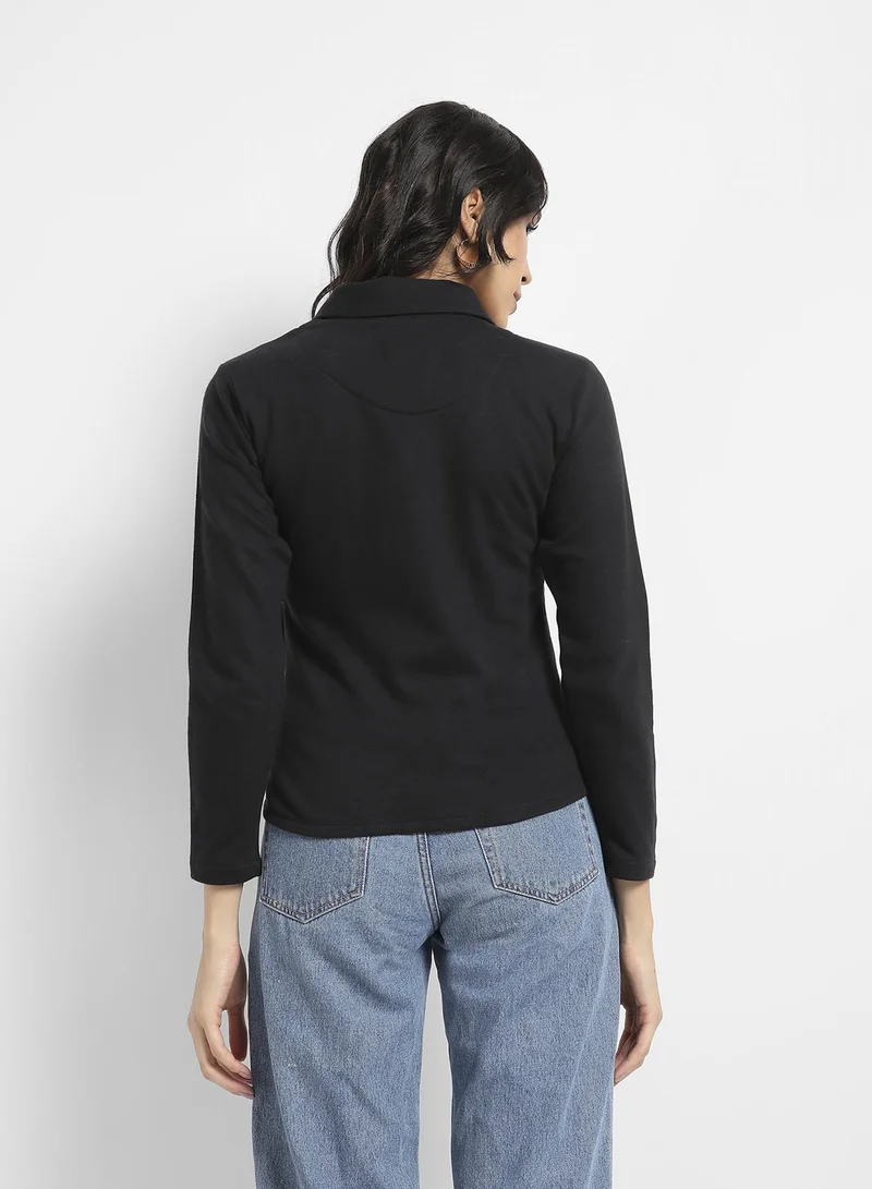 Campus Sutra Zip-Front Biker Jacket With Self-Design Panels