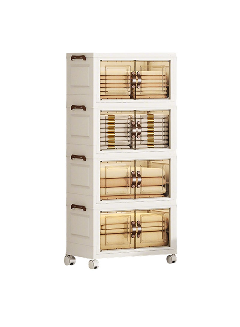 Ollieroo Four-Tier Foldable Plastic Storage Cabinet with Wheels – PP Organizer with Transparent Magnetic Doors, Stackable and Space-Saving Design for Kitchen, Bedroom, or Living Room, 40 cm - Image 1