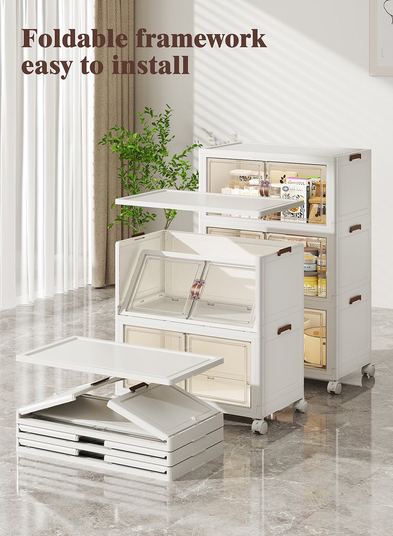 Ollieroo Four-Tier Foldable Plastic Storage Cabinet with Wheels – PP Organizer with Transparent Magnetic Doors, Stackable and Space-Saving Design for Kitchen, Bedroom, or Living Room, 40 cm - Image 4