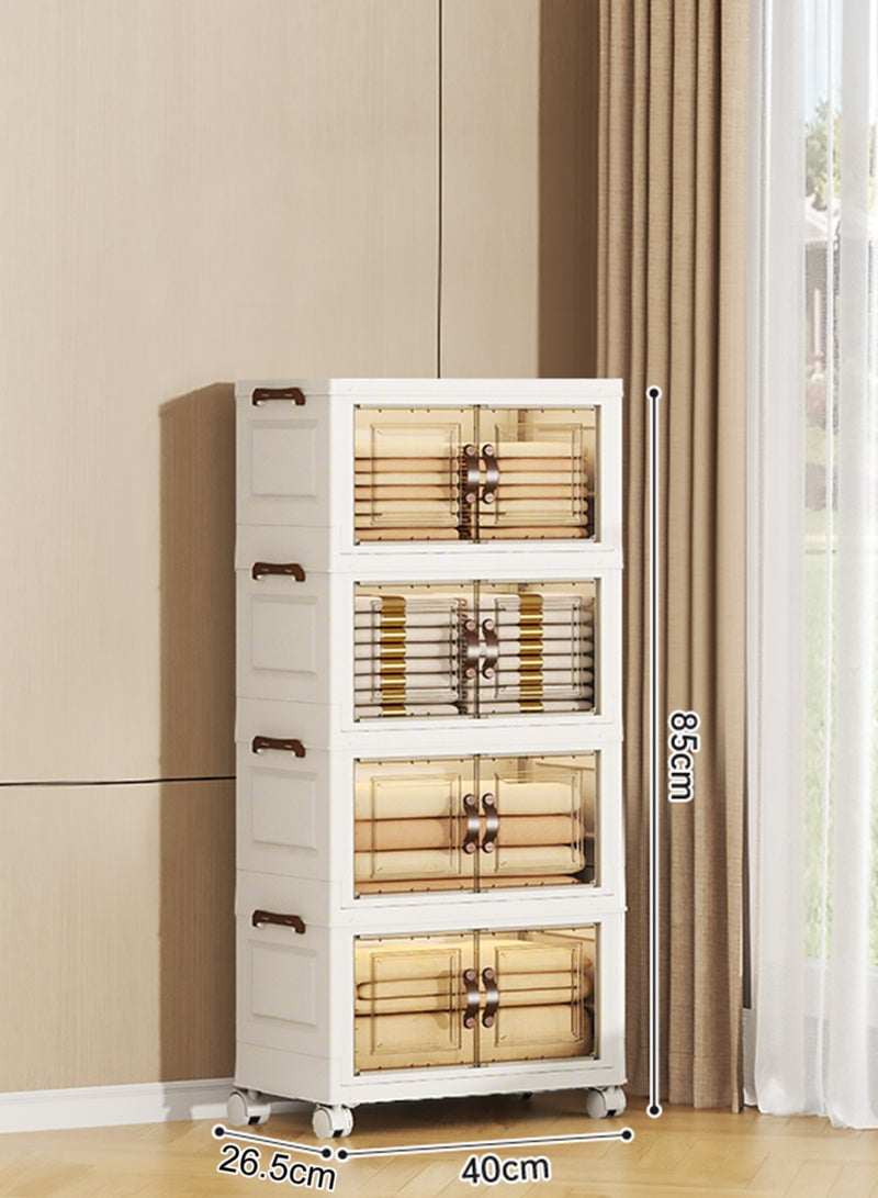 Ollieroo Four-Tier Foldable Plastic Storage Cabinet with Wheels – PP Organizer with Transparent Magnetic Doors, Stackable and Space-Saving Design for Kitchen, Bedroom, or Living Room, 40 cm - Image 2
