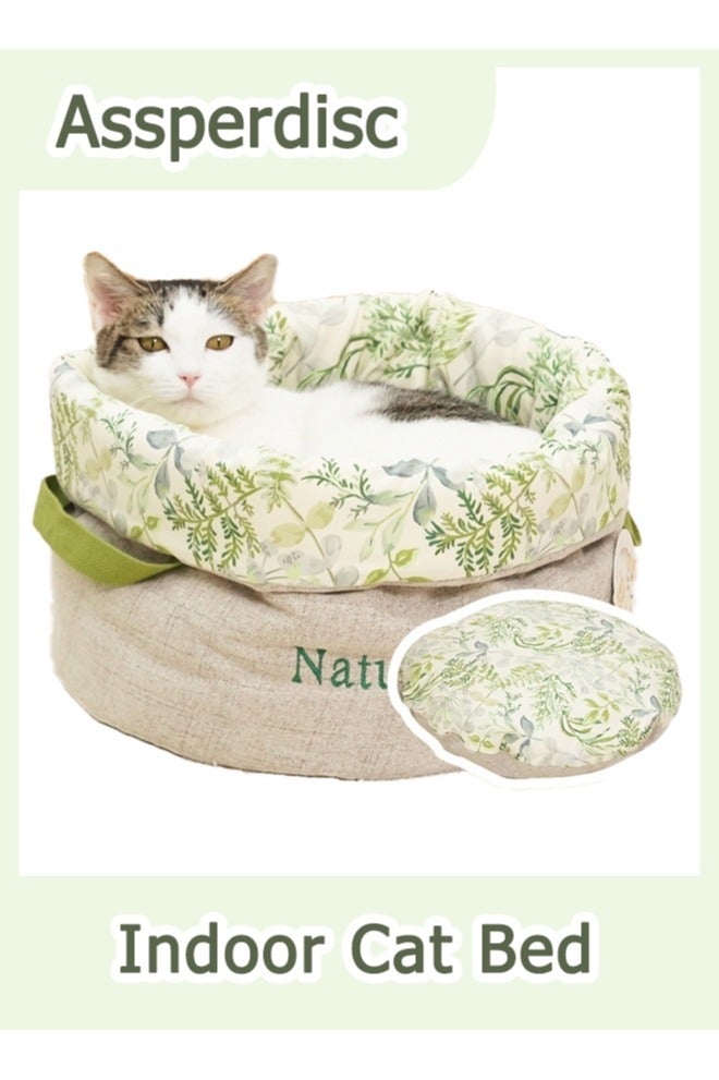 Assperdisc Cat Bed for Indoor Cats,Pet Bed Indoor with Dual-Sided Removable Cushion,Soft Dog Beds Foldable Machine Washable For Cats and Dogs,Comfortable Fluffy Cotton-Linen Design - Image 1