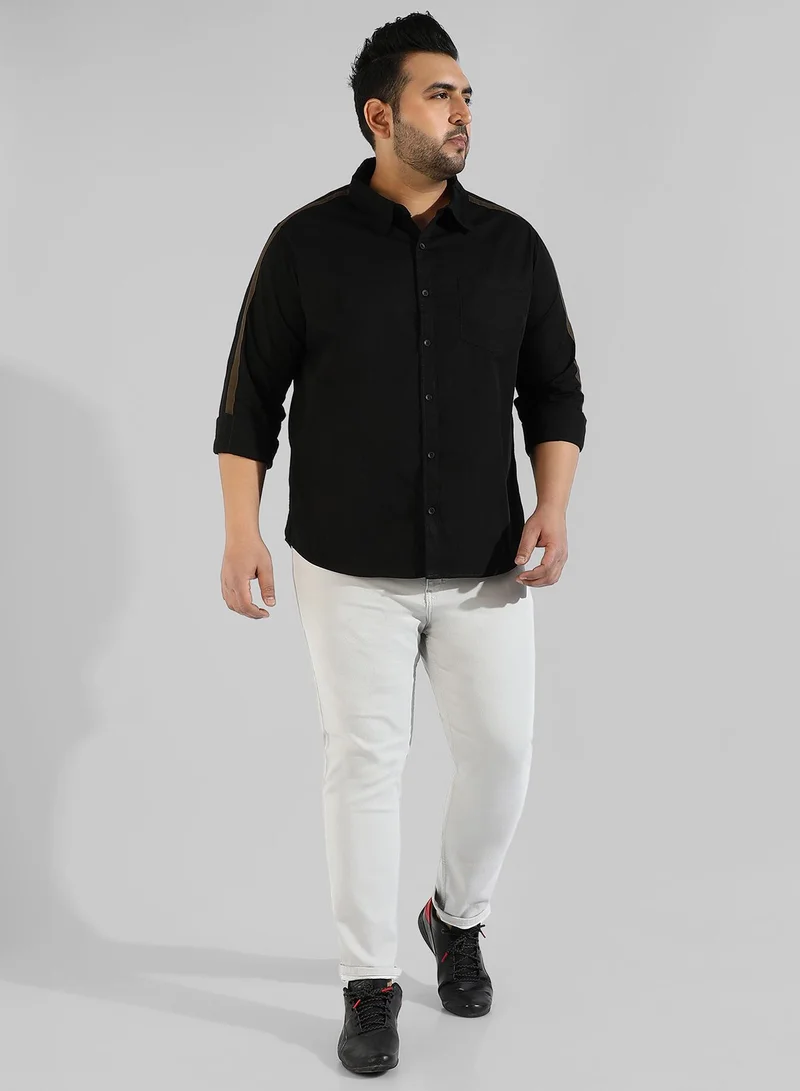 Instafab Plus Men's Solid Black Regular Fit Casual Shirt