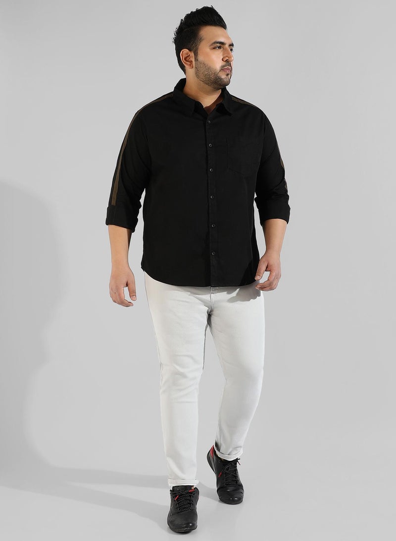 Instafab Plus Men's Solid Black Regular Fit Casual Shirt  - Image 5