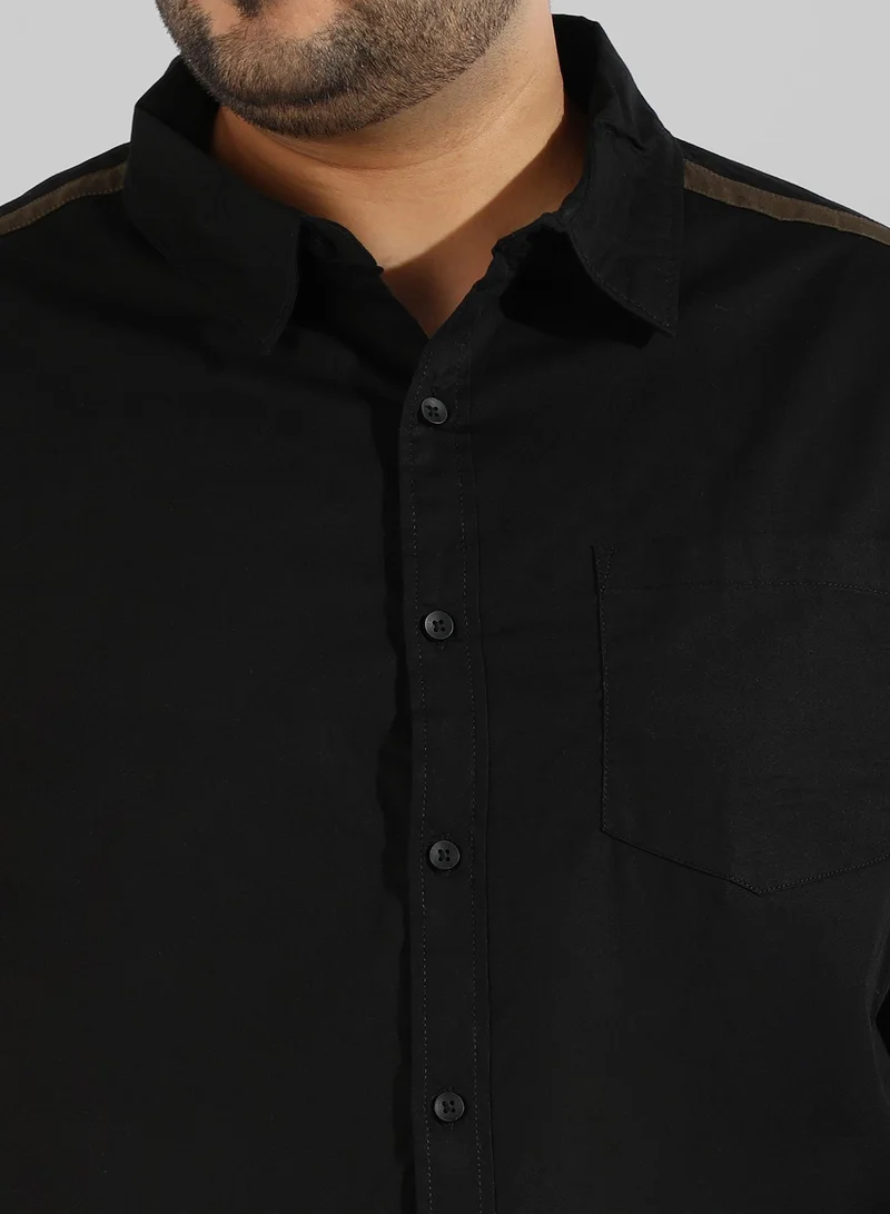 Instafab Plus Men's Solid Black Regular Fit Casual Shirt