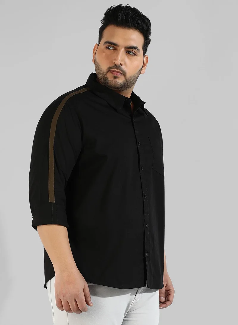 Instafab Plus Men's Solid Black Regular Fit Casual Shirt