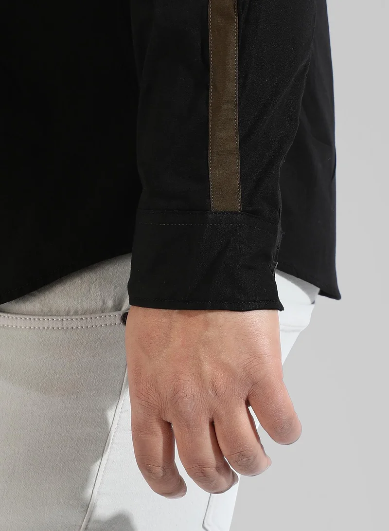 Instafab Plus Men's Solid Black Regular Fit Casual Shirt