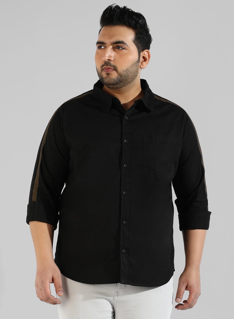 Instafab Plus Men's Solid Black Regular Fit Casual Shirt  - Image 2