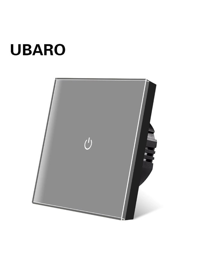 UBARO  86 Type Tempered Glass Smart Touch Wall Switch, Single Live Wire Embedded Flush Mount 1 Gang Grey Panel Black Shell - Image 1