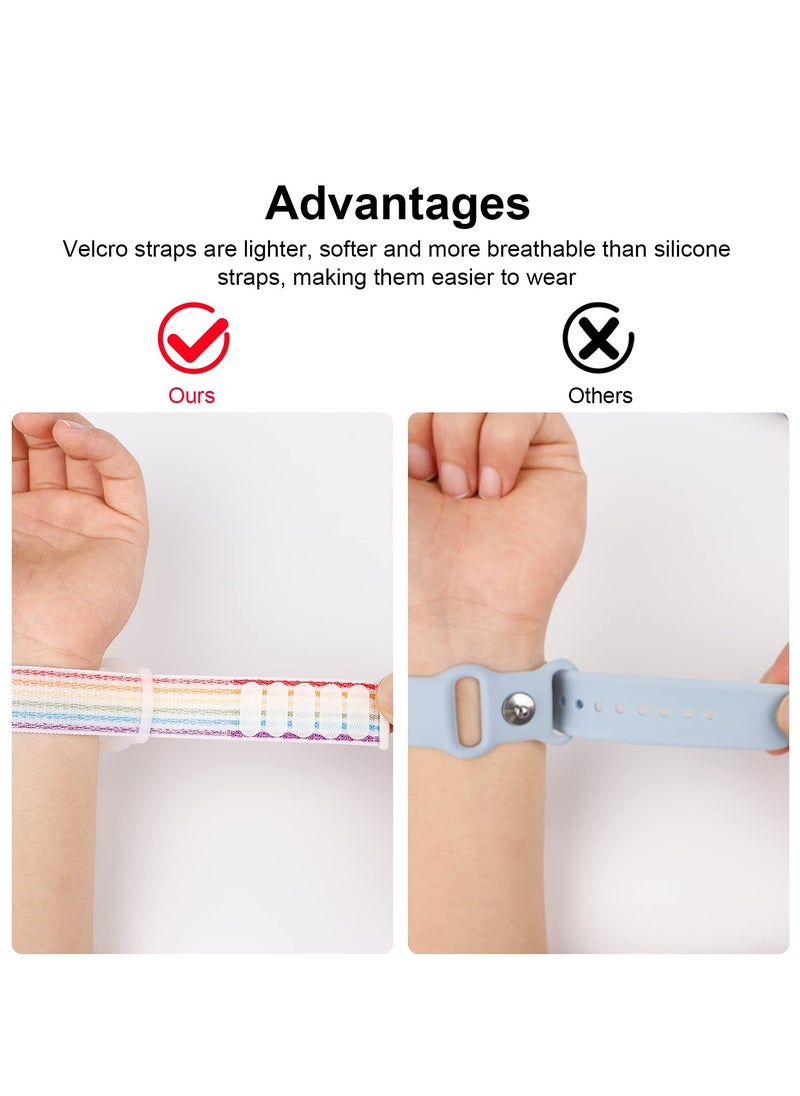 KASTWAVE - Kids Wrist Strap for Apple Airtag Adjustable Nylon Strap GPS Tracker Holder Protector Breathable Anti-Loss Bracelet for Toddler Child Elderly (Rainbow Color) - Image 1