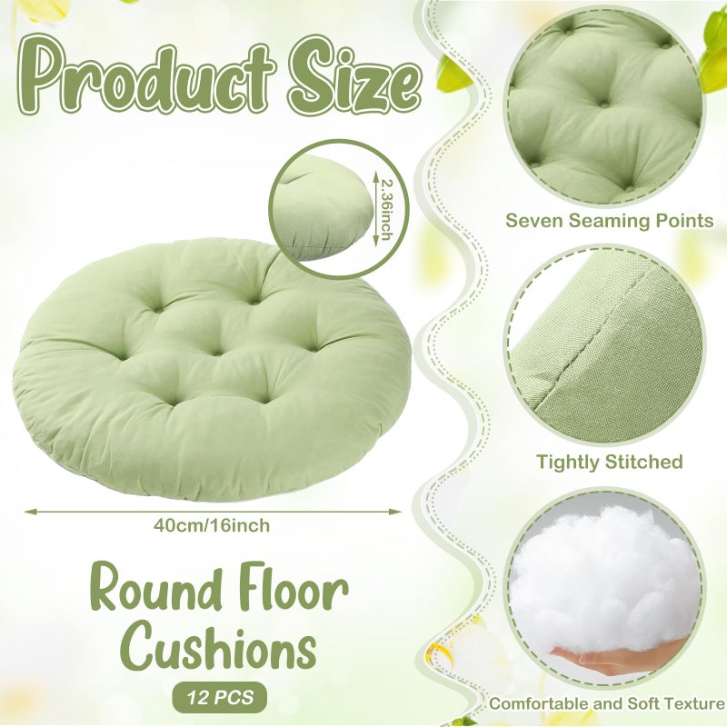 Fumete 12 Pcs Floor Pillows Cushions Seating 16 x 16 Inches Color Round Seat Reading Floor Chair Cushions for Kids Adults Classroom Home School Playing Supplies(Green) - Image 2