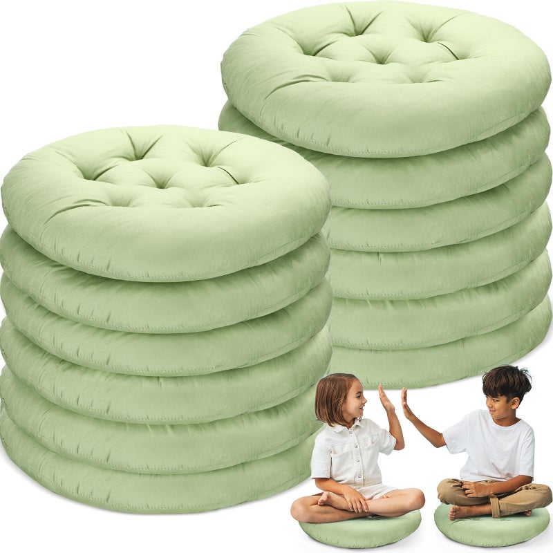 Fumete 12 Pcs Floor Pillows Cushions Seating 16 x 16 Inches Color Round Seat Reading Floor Chair Cushions for Kids Adults Classroom Home School Playing Supplies(Green) - Image 1
