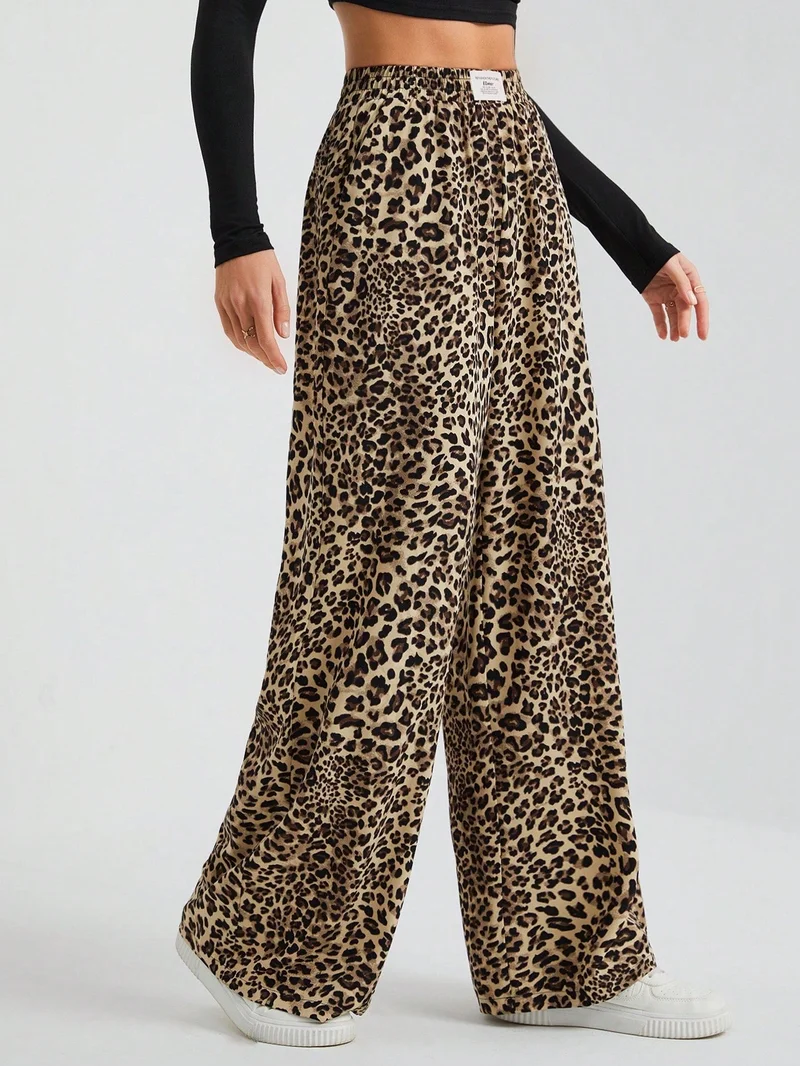 أوجيدر Brown Animal Print Wide Leg Joggers