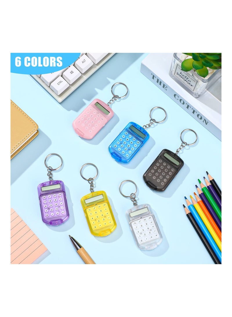 6 Pcs Mini Pocket Calculator Key Ring -   8 Digit Electronic Keychain for Kids, Students, Home  Office - Portable  Clear Flip Design - Image 1