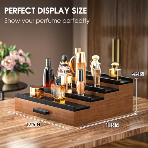 Sephyroth Cologne Organizer for Men 4 Tier of Elevated Cologne Display Shelf with Drawer Storage Perfume Organization and Storage Display Risers,Great Gift for Man(4Tier-WalnutBalck) - Image 4