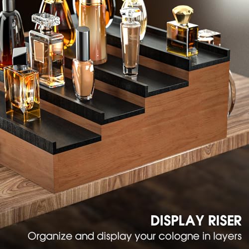 Sephyroth Cologne Organizer for Men 4 Tier of Elevated Cologne Display Shelf with Drawer Storage Perfume Organization and Storage Display Risers,Great Gift for Man(4Tier-WalnutBalck) - Image 5