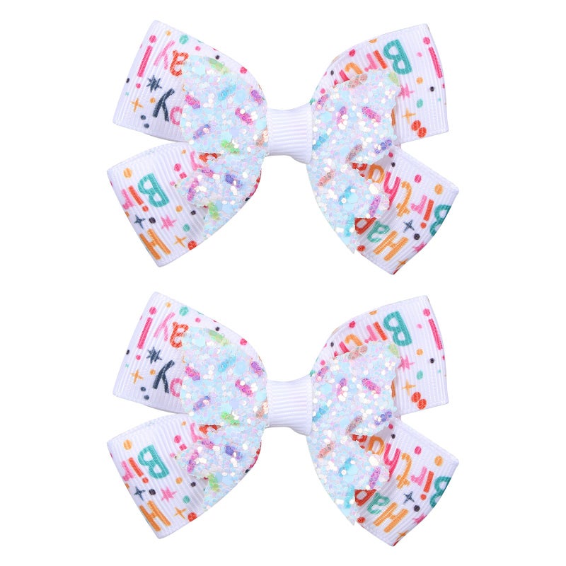 Miroksh 3" Happy Birthday Hair Bow for Baby Girls 1 2 3 4 5 6 Years Glitter Sprinkle Decorations Confetti Ice Cream Party Pink Dress Accessories Gift for Toddlers Teens Kids Her Birthday - Image 1