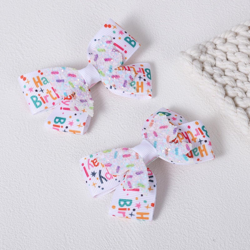 Miroksh 3" Happy Birthday Hair Bow for Baby Girls 1 2 3 4 5 6 Years Glitter Sprinkle Decorations Confetti Ice Cream Party Pink Dress Accessories Gift for Toddlers Teens Kids Her Birthday - Image 2