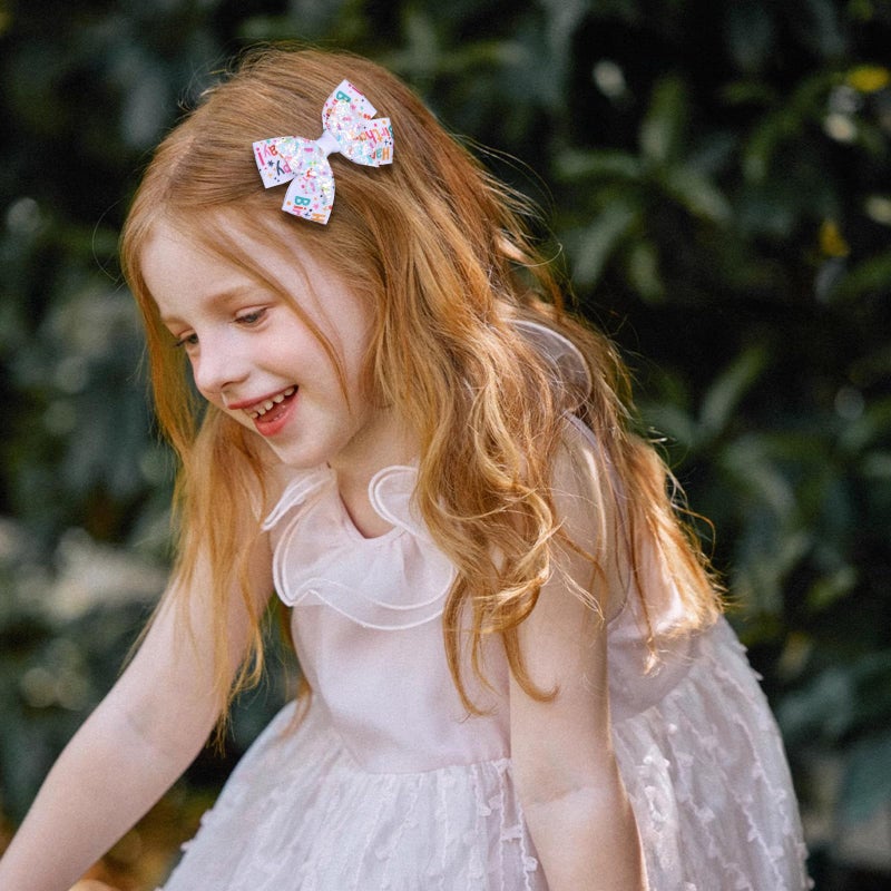 Miroksh 3" Happy Birthday Hair Bow for Baby Girls 1 2 3 4 5 6 Years Glitter Sprinkle Decorations Confetti Ice Cream Party Pink Dress Accessories Gift for Toddlers Teens Kids Her Birthday - Image 5