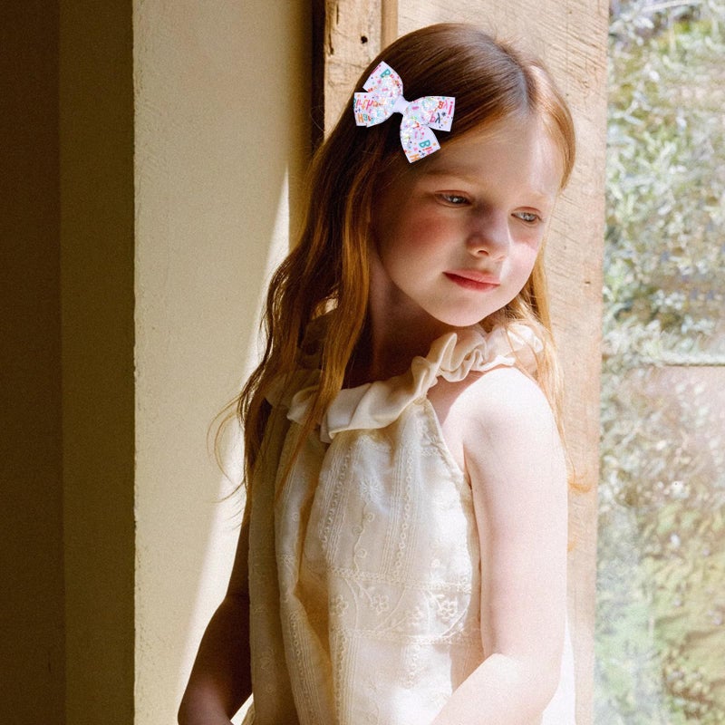 Miroksh 3" Happy Birthday Hair Bow for Baby Girls 1 2 3 4 5 6 Years Glitter Sprinkle Decorations Confetti Ice Cream Party Pink Dress Accessories Gift for Toddlers Teens Kids Her Birthday - Image 3