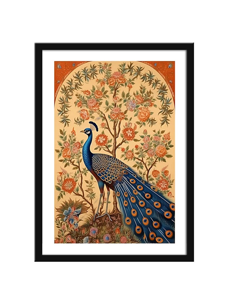 999STORE Peacock With Background Mughal Modern Art Fiber Vertical Painting For Wall Peacock Painting VinylMDF_40X60 cms BLF4060205234 - Image 2