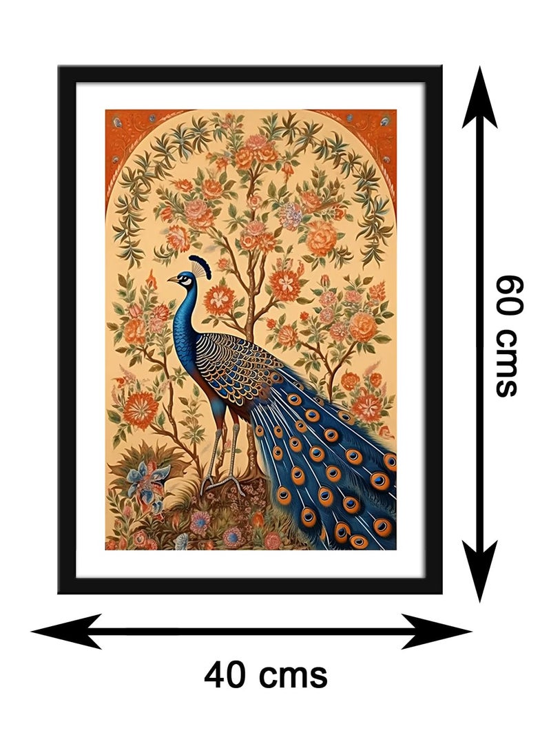 999STORE Peacock With Background Mughal Modern Art Fiber Vertical Painting For Wall Peacock Painting VinylMDF_40X60 cms BLF4060205234 - Image 5
