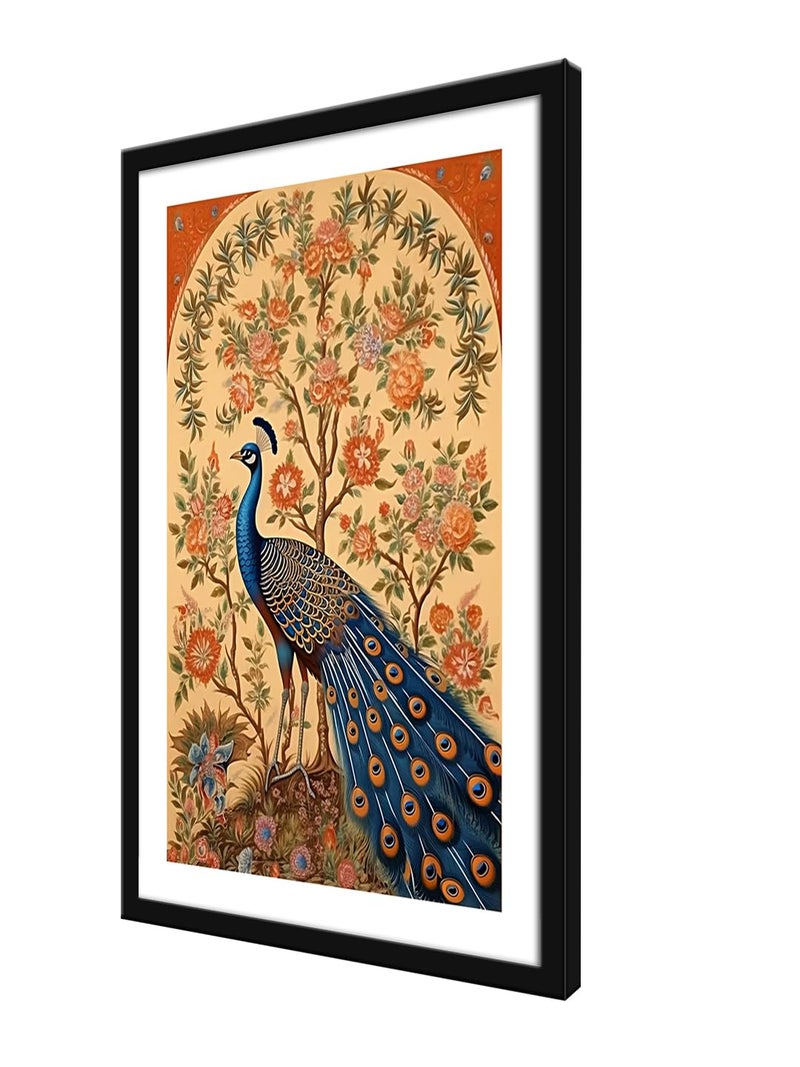 999STORE Peacock With Background Mughal Modern Art Fiber Vertical Painting For Wall Peacock Painting VinylMDF_40X60 cms BLF4060205234 - Image 3