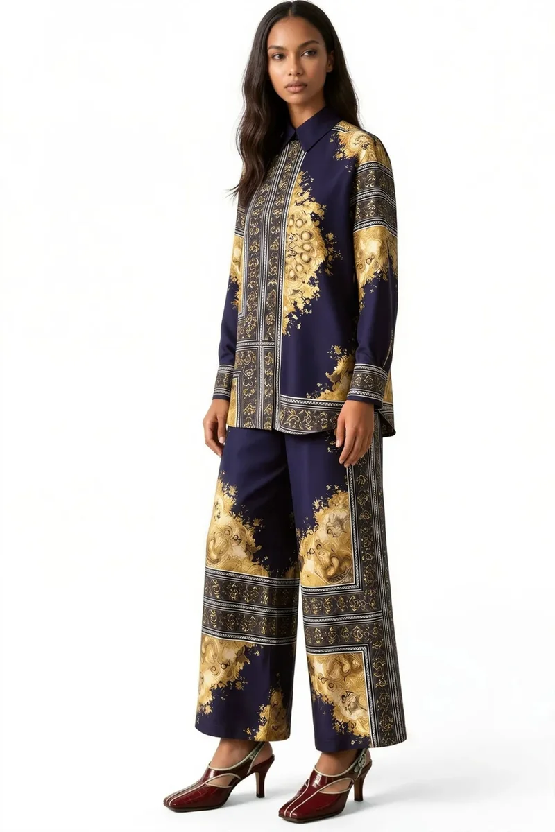 جينيفر Abstract Shirt Collar Co-ord Set