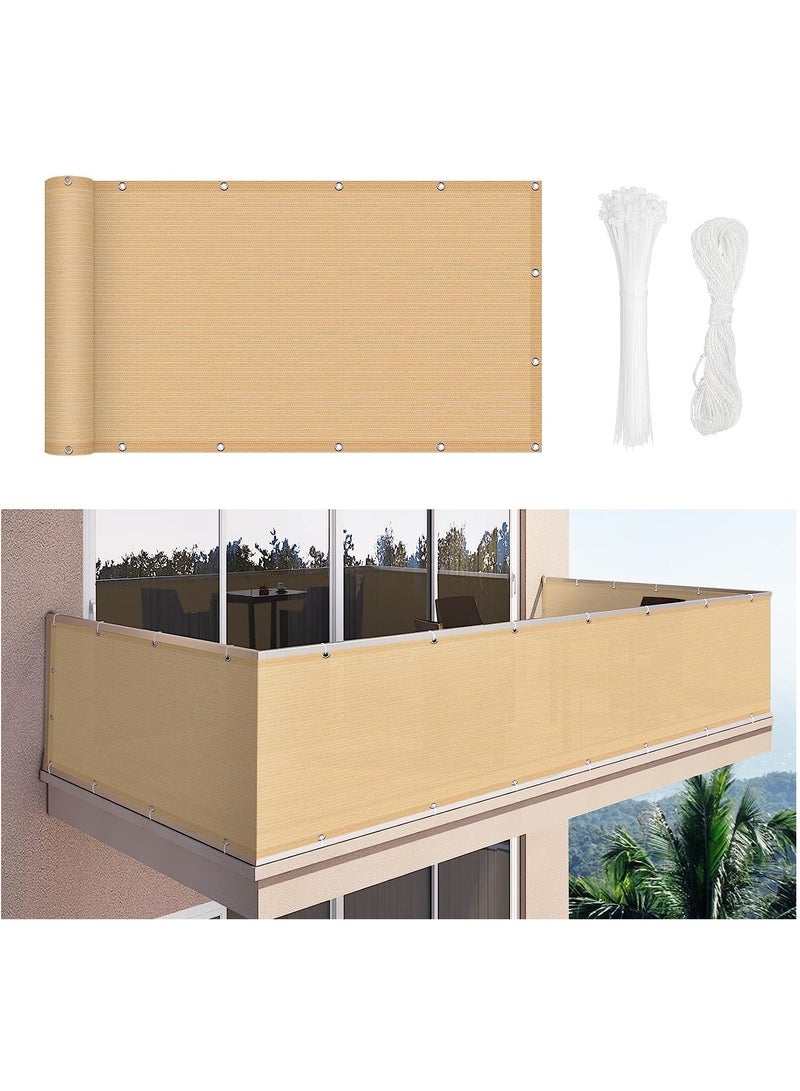 HOME TASTE Balcony Privacy Screen Cover – Heavy Duty UV & Weather Protection Fence Cover for Patio, Porch, Backyard, Apartment Railing – 0.9M x 5M Mesh Shade with Ties & Rope - Image 1