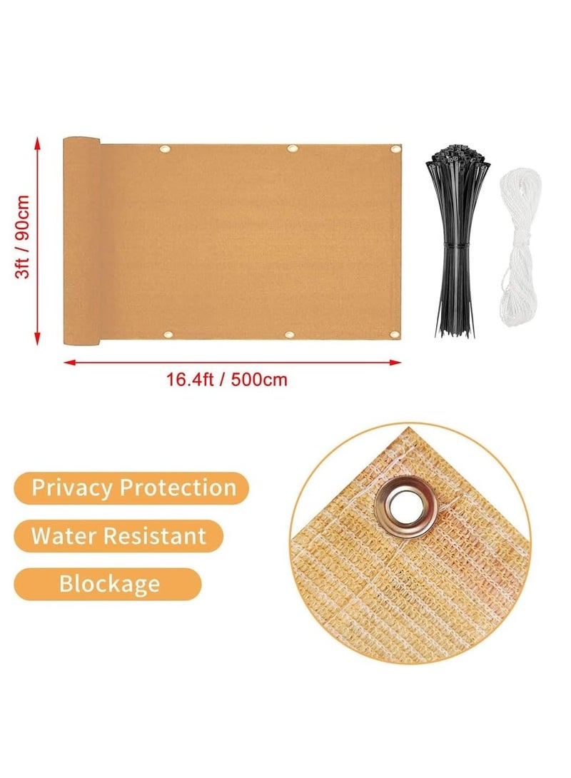 HOME TASTE Balcony Privacy Screen Cover – Heavy Duty UV & Weather Protection Fence Cover for Patio, Porch, Backyard, Apartment Railing – 0.9M x 5M Mesh Shade with Ties & Rope - Image 2