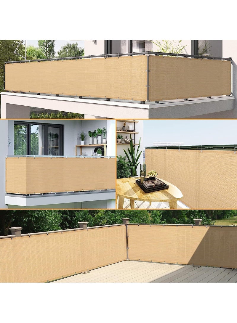 HOME TASTE Balcony Privacy Screen Cover – Heavy Duty UV & Weather Protection Fence Cover for Patio, Porch, Backyard, Apartment Railing – 0.9M x 5M Mesh Shade with Ties & Rope - Image 3