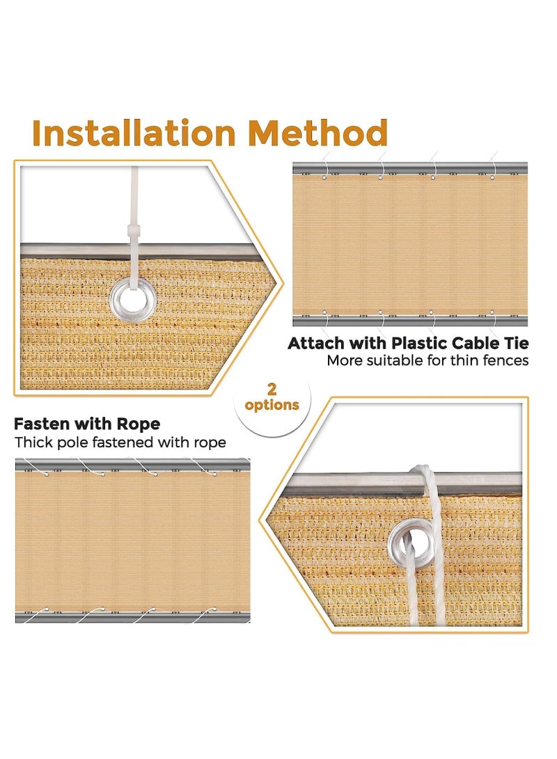 HOME TASTE Balcony Privacy Screen Cover – Heavy Duty UV & Weather Protection Fence Cover for Patio, Porch, Backyard, Apartment Railing – 0.9M x 5M Mesh Shade with Ties & Rope - Image 5