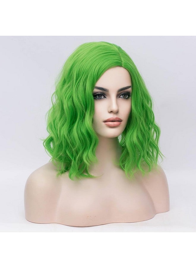 بيرون باروكات شعر بيرون الخضراء للنساء، باروكات شعر قصيرة مجعدة ومموجة، باروكات شعر خضراء فاتحة بطول الكتف، مقاومة للحرارة، باروكات شعر اصطناعية للحفلات التنكرية أو للاستخدام اليومي - Image 2