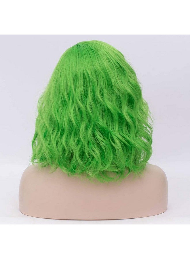 بيرون باروكات شعر بيرون الخضراء للنساء، باروكات شعر قصيرة مجعدة ومموجة، باروكات شعر خضراء فاتحة بطول الكتف، مقاومة للحرارة، باروكات شعر اصطناعية للحفلات التنكرية أو للاستخدام اليومي - Image 4
