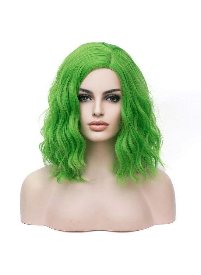 بيرون باروكات شعر بيرون الخضراء للنساء، باروكات شعر قصيرة مجعدة ومموجة، باروكات شعر خضراء فاتحة بطول الكتف، مقاومة للحرارة، باروكات شعر اصطناعية للحفلات التنكرية أو للاستخدام اليومي - Image 1